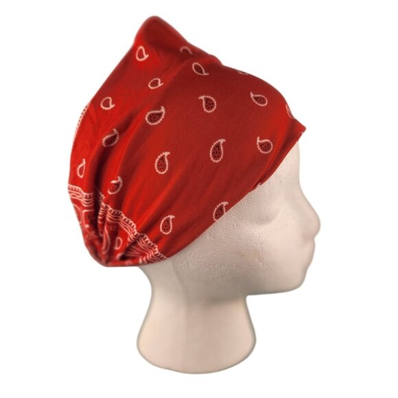 Red Paisley Knit Headwrap Hairband Soft Stretchy Headband Fabric Unisex Sweatban - Picture 3 of 7